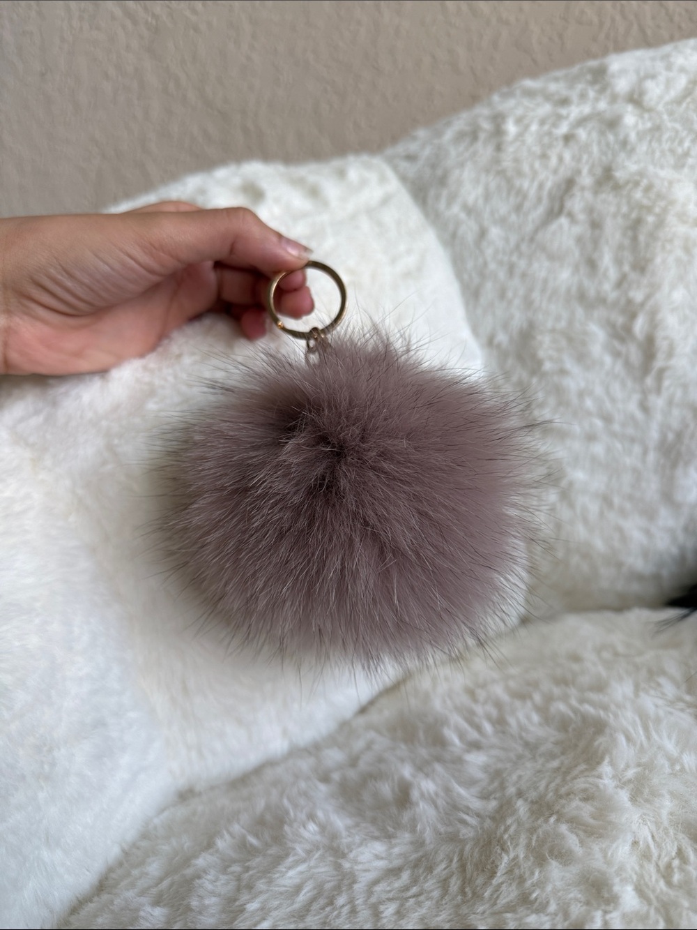 Keychain Mauve Pom Pom fluffy furry faux fur muted pink ash soft key chain - Picture 2 of 5